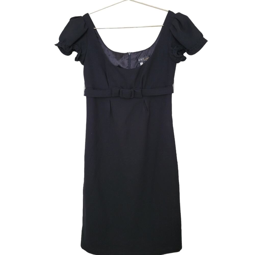 ABS by Allen Schwartz Dress Sz 2 Smock Neck Bow Black Ruffle Sleeve Classic